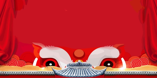中国风猪年春节舞狮背景素材