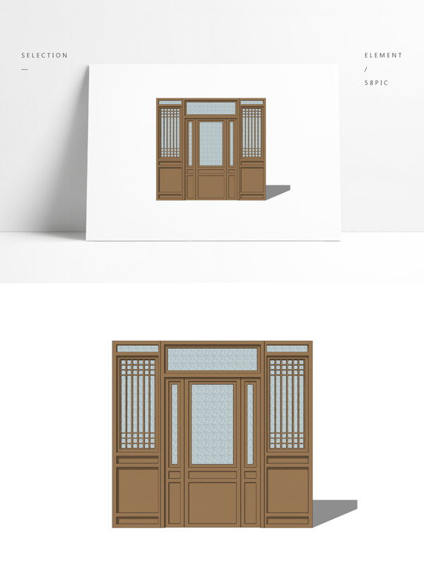 古典中式窗格木门