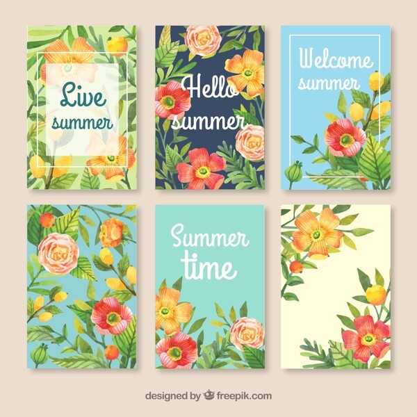 彩色夏季花卉卡片矢量素材