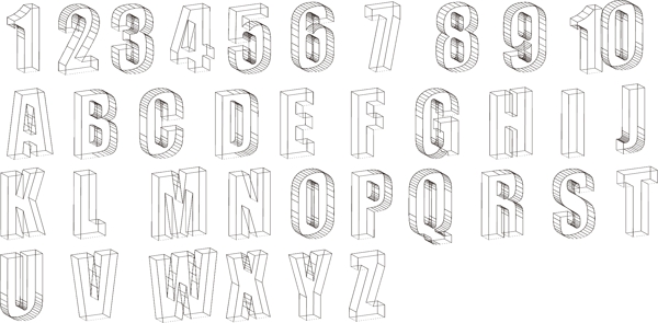 26字母数字3D线稿矢量效果图