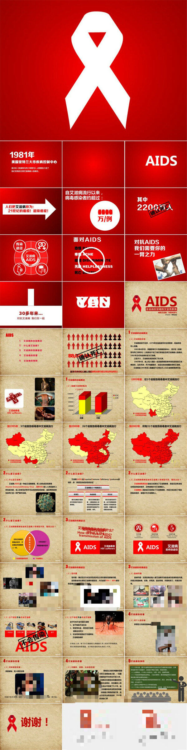 艾滋病知识宣讲AIDS公益动态ppt模板