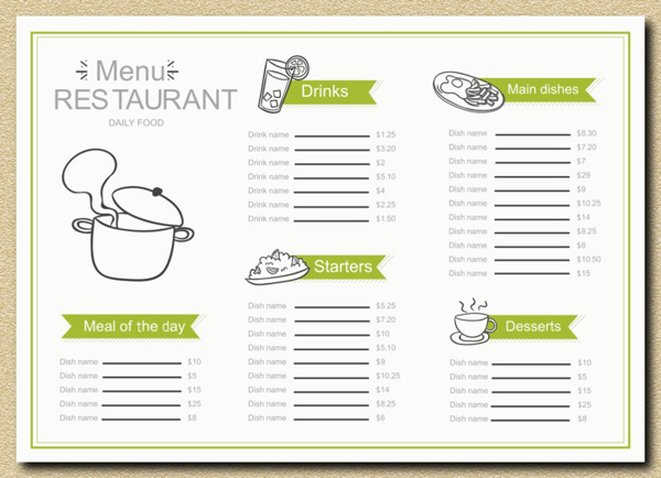 简洁餐厅菜单