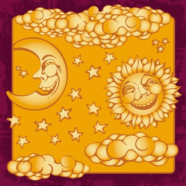 可爱的太阳月亮和星星装饰背景矢量素材