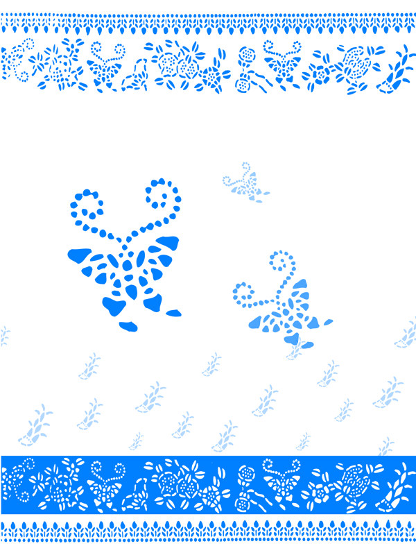 蓝色的蝴蝶花纹图案花纹壁纸花纹边框