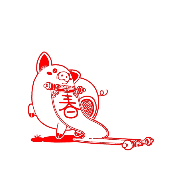 新年猪手绘剪纸插画