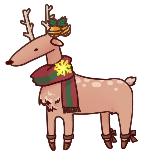 麋鹿圣诞卡通可爱节日手绘原创铃铛围巾