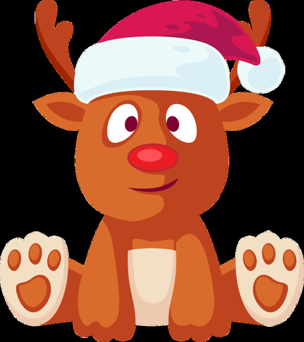 戴着圣诞帽坐着的小鹿透明卡通素材