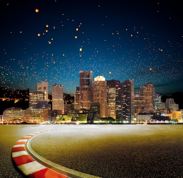 城市夜景星空背景海报淘宝素材马路