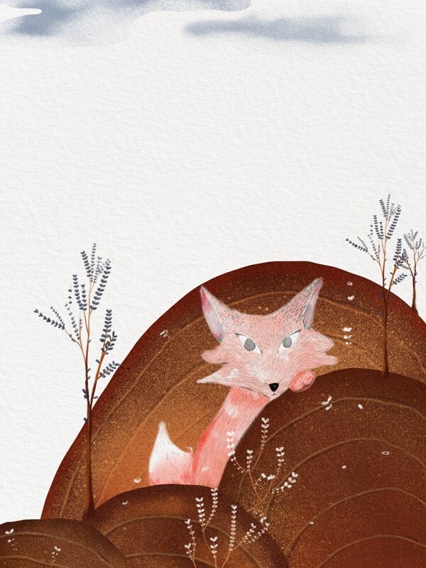 彩绘冬季狐狸背景素材