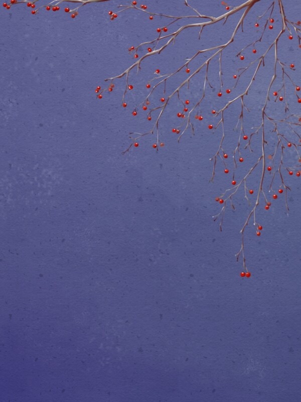 纯手绘原创植物花卉树木复古蓝水彩背景