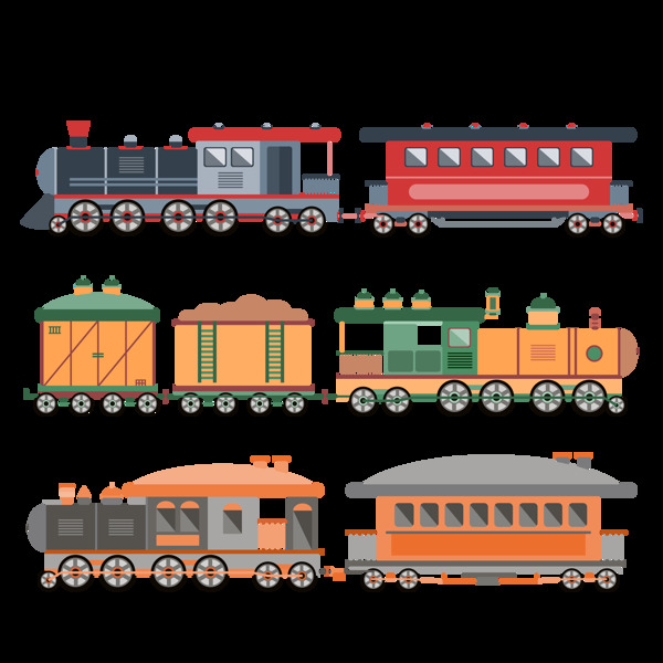 各种复古火车插图免抠png透明图层素材