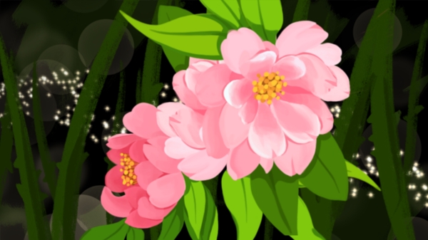 粉色花朵绿叶枝杆卡通背景