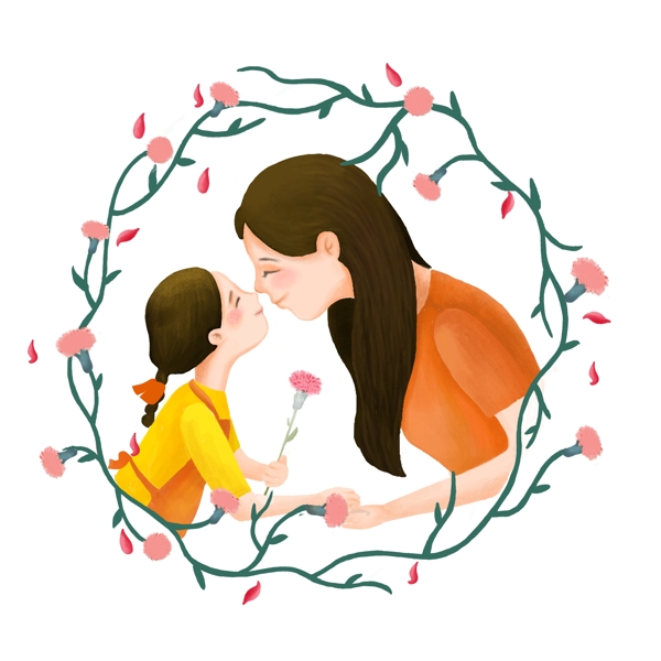 母亲节免抠温馨母子手绘风PSD下载