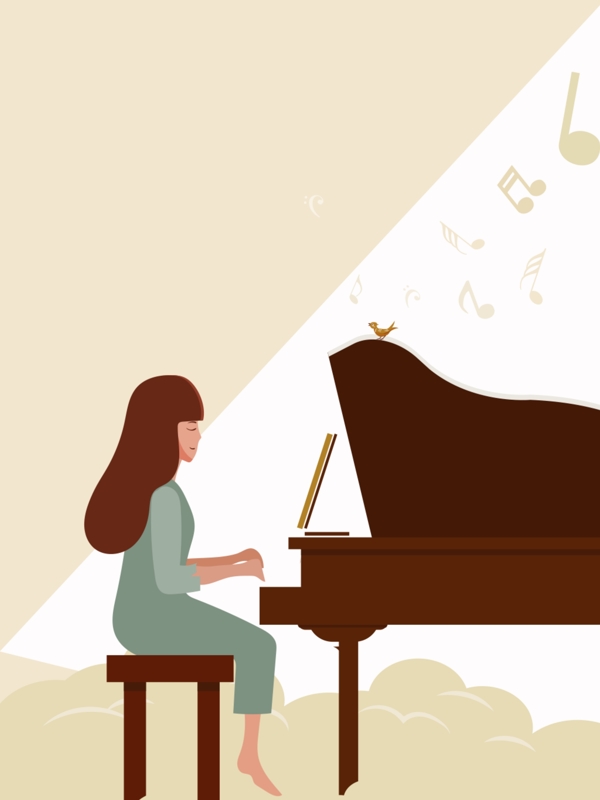 简约小清新原创女孩钢琴音乐符背景