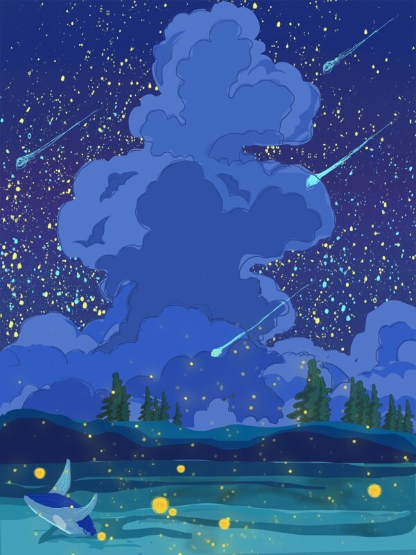 彩绘晚安流星背景素材