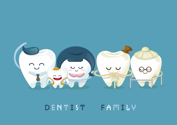 卡通牙齿一家人图片