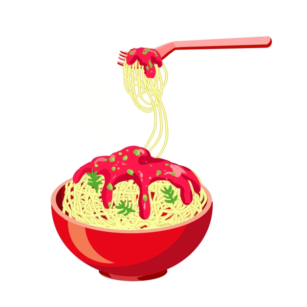 美食面条碗番茄酱热食矢量手绘卡通设计