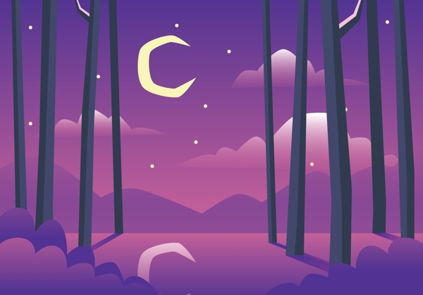 晚上的景观的卡通插图banner背景
