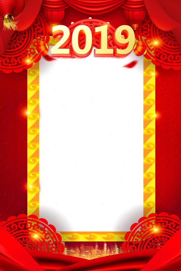 新年喜庆红色灯笼金色海报边框