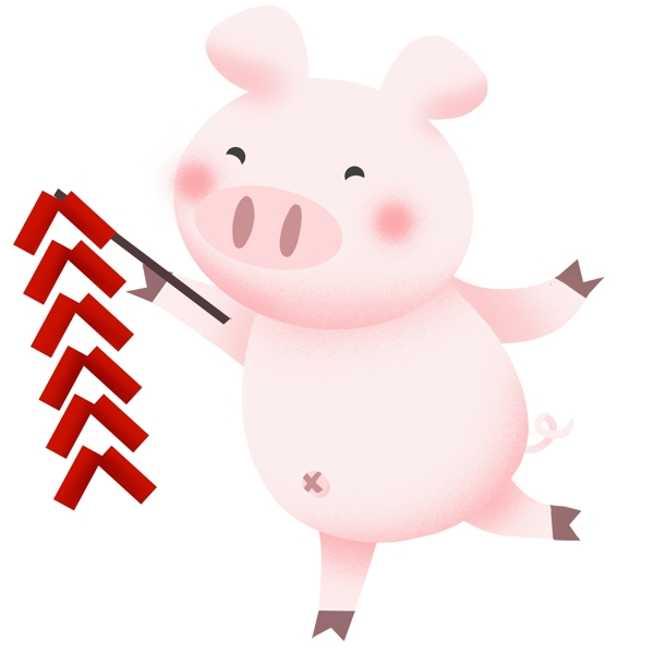 猪年动物猪卡通可爱插画剪纸风形象