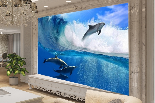 海洋海豚背景墙效果图