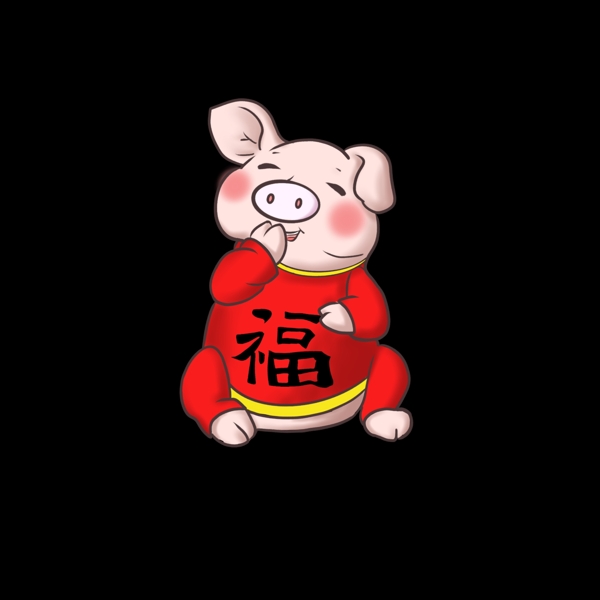 新年手绘猪猪福字插画