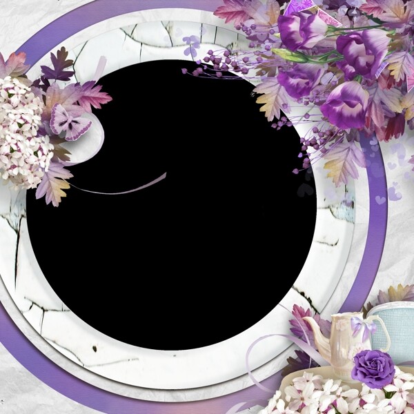 高清紫色系花卉主题相册模板PSD素材