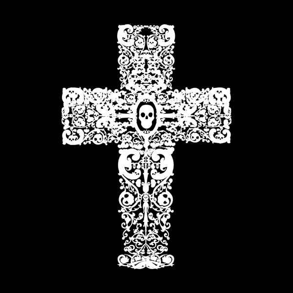 印花矢量图T恤图案十字架人物骷髅免费素材