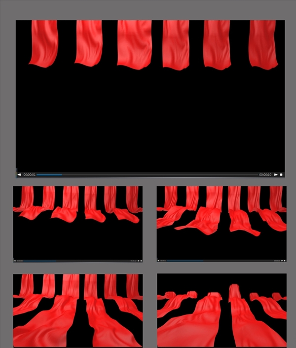 一排红丝绸飘动动画视频素材