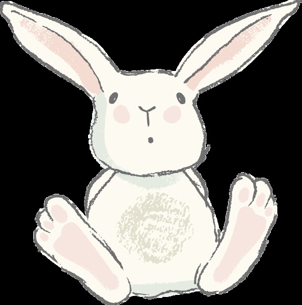 白色水彩可爱兔子卡通透明装饰素材