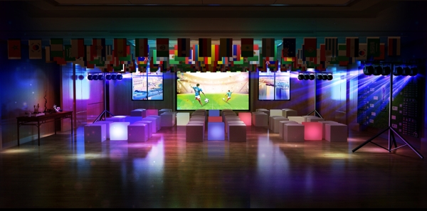 世界杯室内酒吧氛围布置效果图