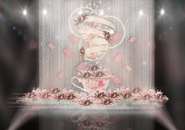 粉色英式茶香圆环装饰创意婚礼效果图