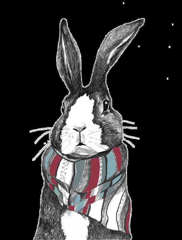 彩绘灰色兔子图案元素