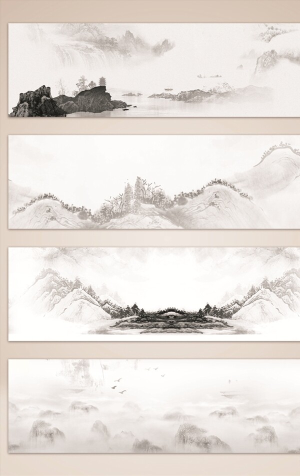 水墨山水画面中国风海报背景
