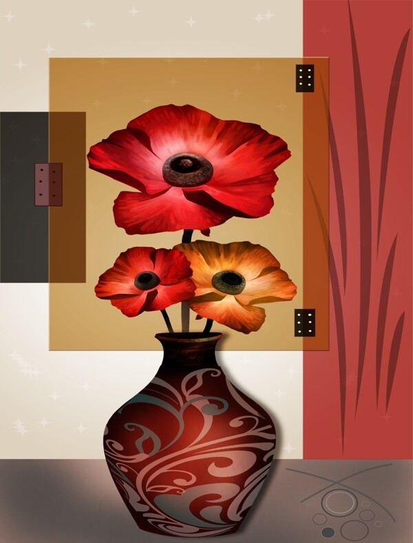 现代花瓶插画装饰画墙画