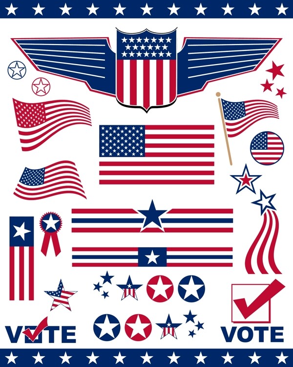 美国国旗标志元素矢量EPS