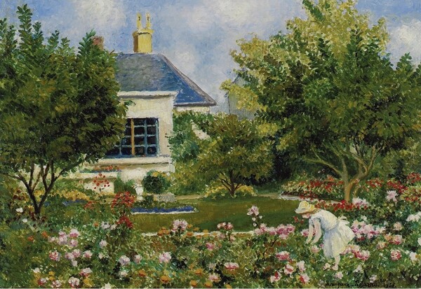 GeorgesManzanaPissarroIntheGarden1953画家风景画静物油画建筑油画装饰画