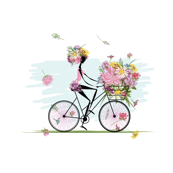 印花矢量图人物女人生活元素自行车免费素材
