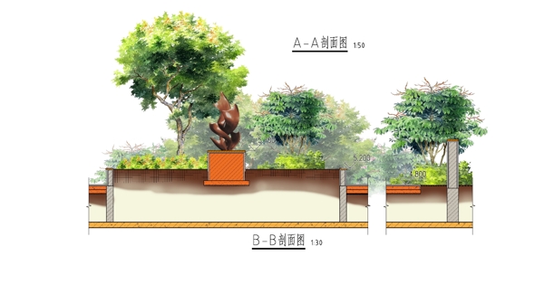 雕塑剖面图图片