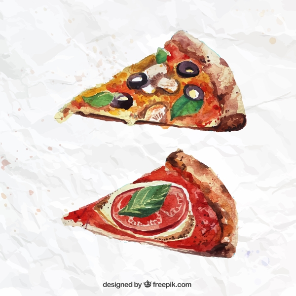 水彩绘三角披萨矢量素材