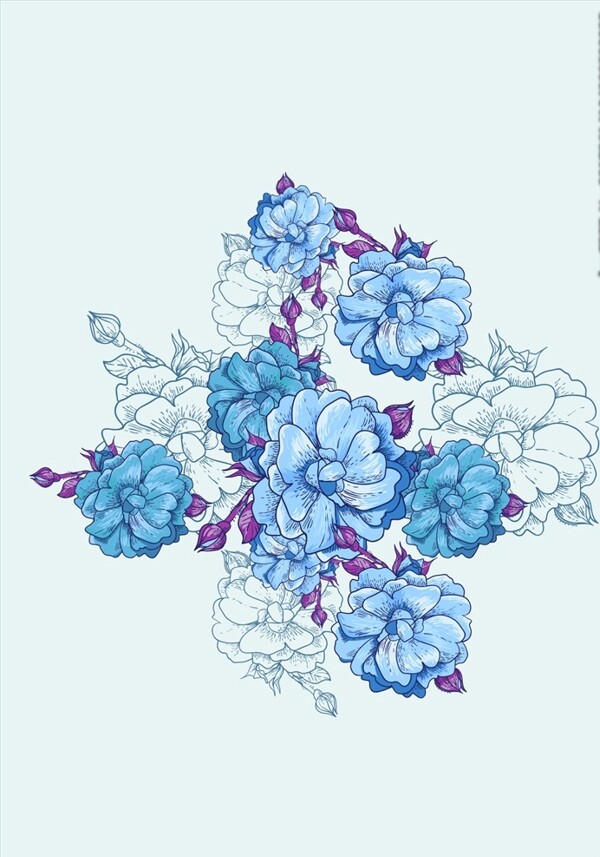 工笔画植物花卉矢量图下载