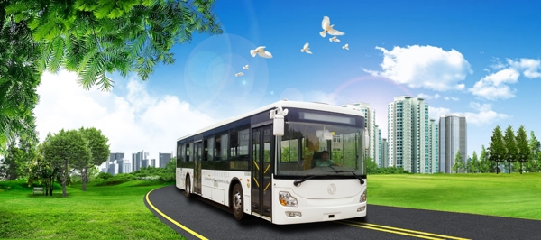 公交汽车与绿色环境PSD素材
