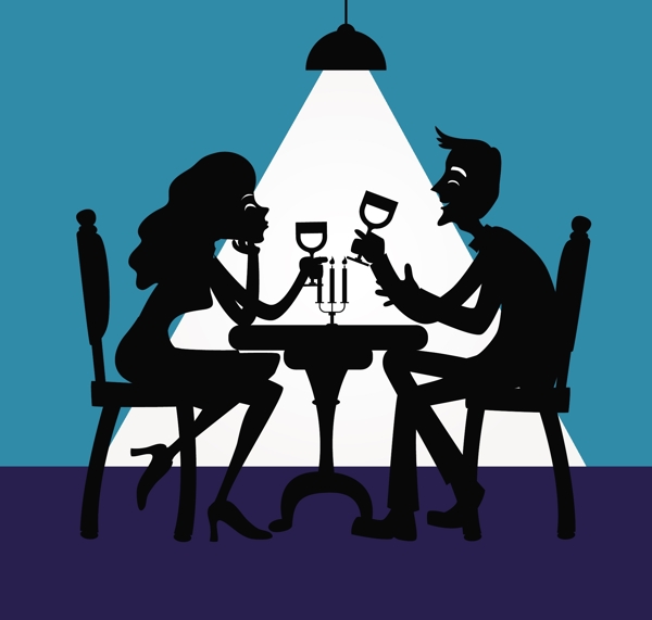 浪漫的情侣晚餐背景图标的轮廓装饰免费矢量
