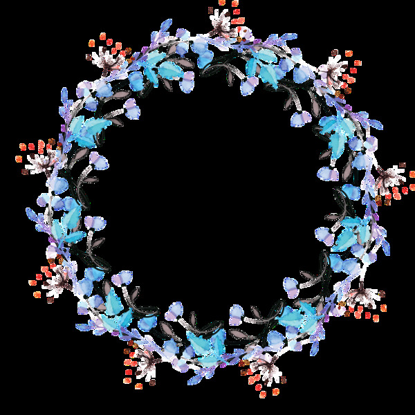 清新蓝色花环装饰元素