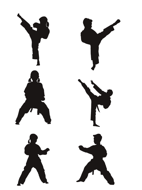 小女孩和小男孩跆拳道动作人物剪影商用素材