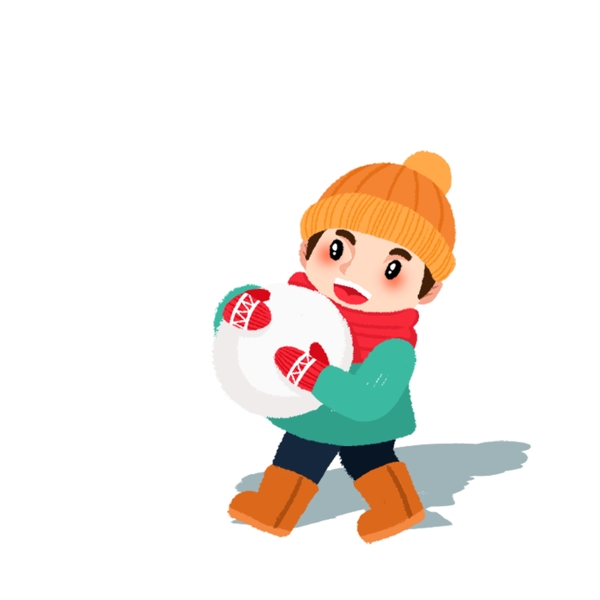 卡通可爱抱着雪球的男孩