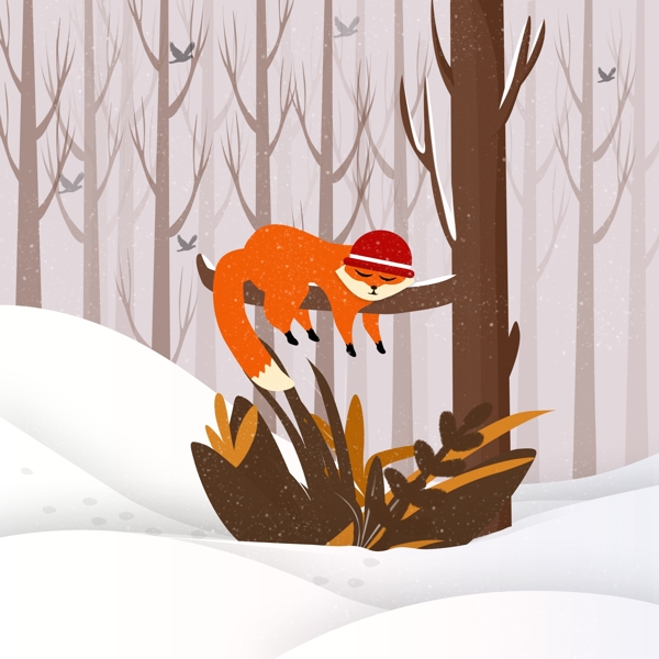 冬季可爱卡通瞌睡狐狸元素
