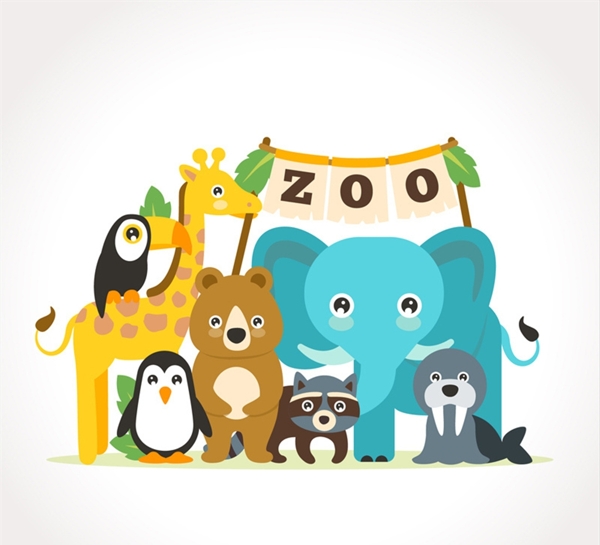 7只可爱动物园动物矢量素材