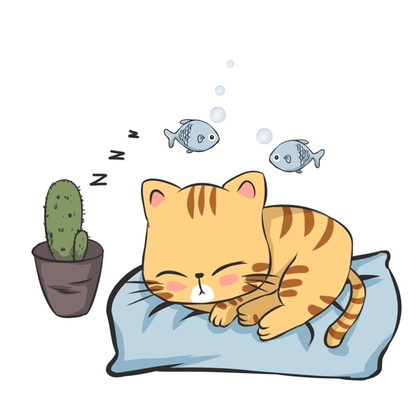 世界睡眠日枕头上的小黄猫图片