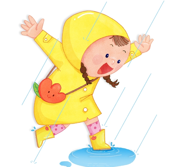 雨中女孩孩水彩手绘插图2